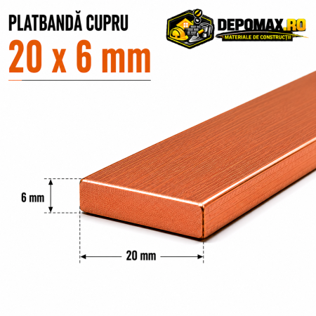 Platbanda cupru 20 x 6 mm – lungime 4 metri – EN Cu-ETP